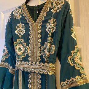 Elegant Teal Embroidered Kaftan Dress